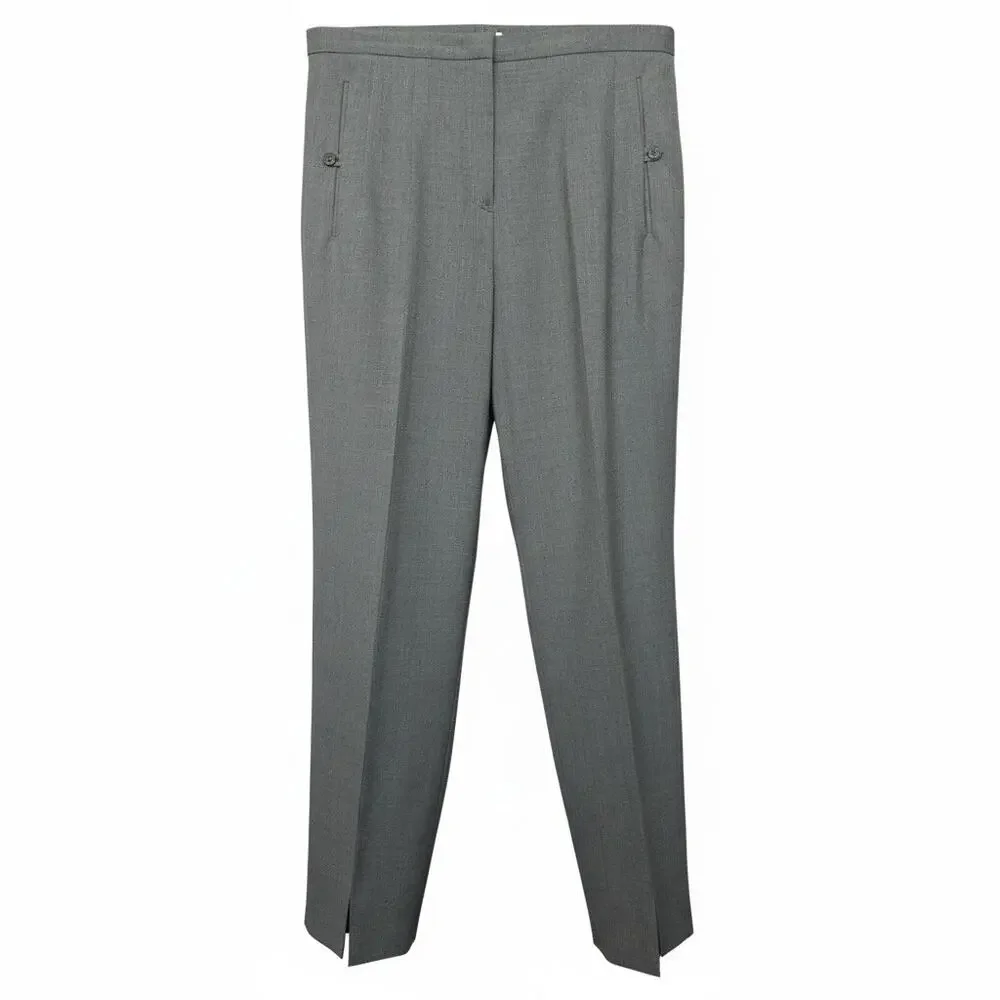 Jil Sander Grey Virgin Wool Tailored Trousers size US 4 Ankle Front Hem Slit